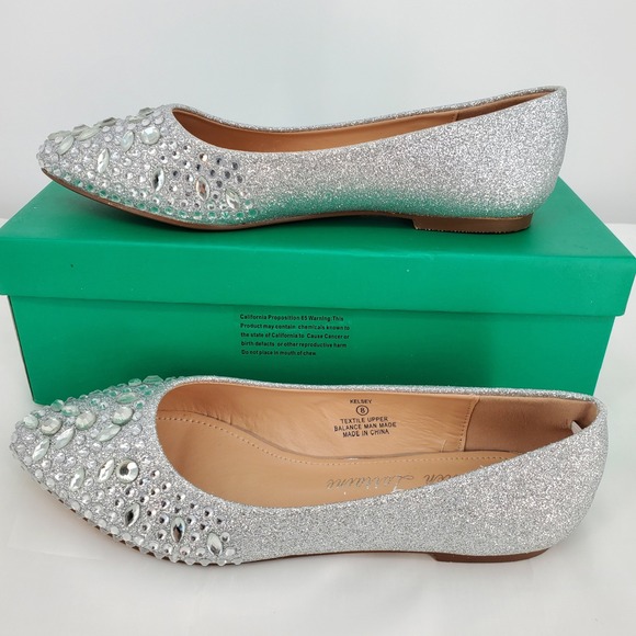 Lauren Lorraine Kelsey 8 Silver Rhinestone Embellished Pointed Toe Ballet Flats - Picture 3 of 8